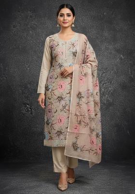 Multicolor Embroidery Cotton Kurta Set