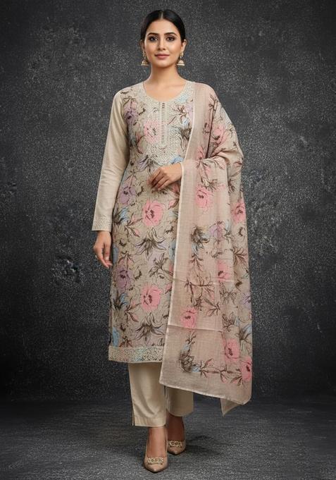Multicolor Embroidery Cotton Kurta Set
