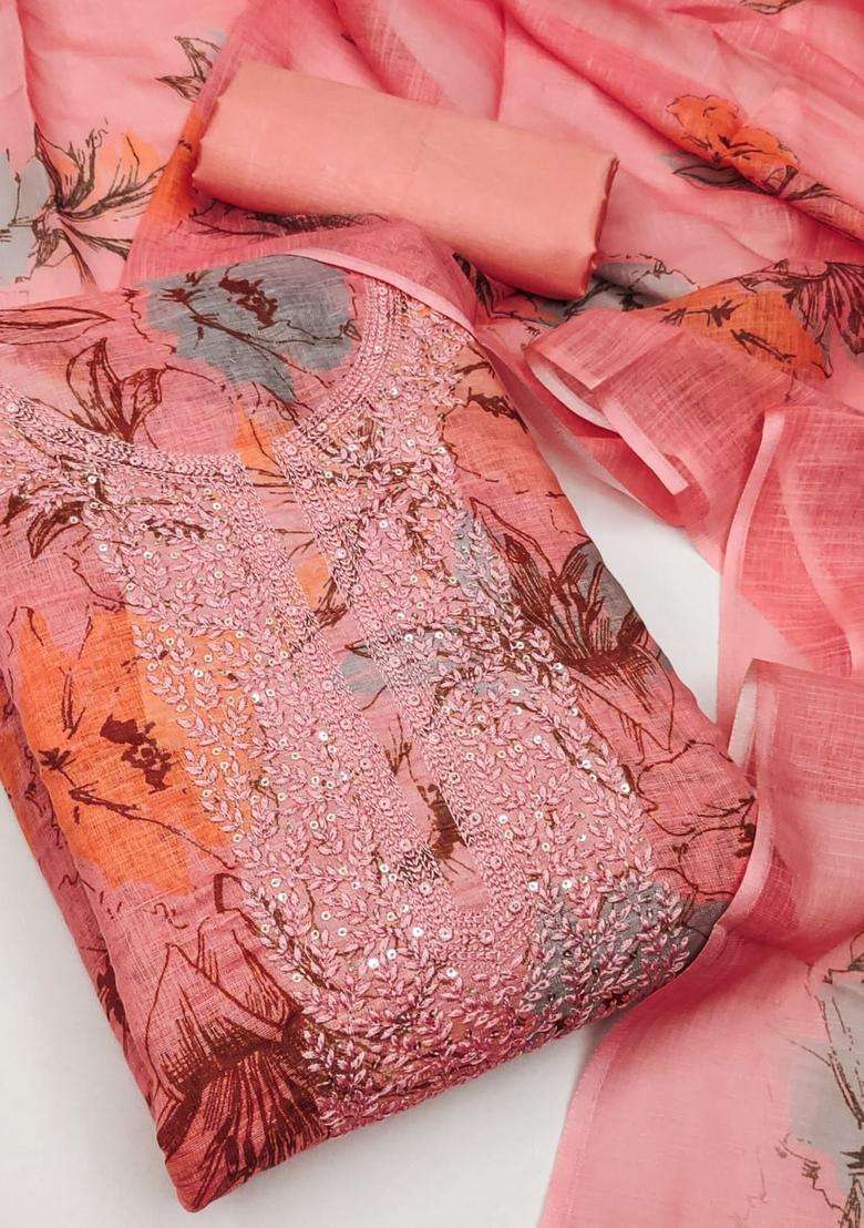 Peach Embroidery Cotton Kurta Set - Indya
