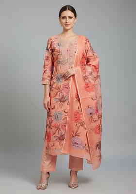 Pink Embroidery Cotton Kurta Set