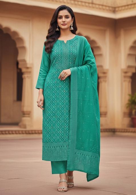 Light Blue Embroidery Chanderi Kurta Set