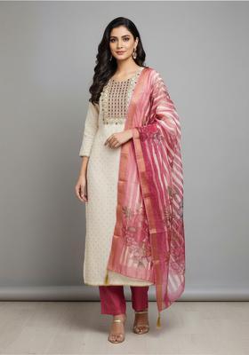 Peach Embroidery Shimmer Kurta Set