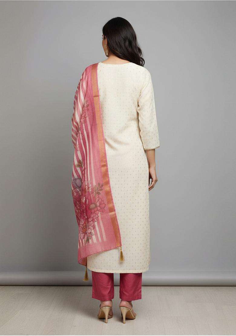 Peach Embroidery Shimmer Kurta Set - Indya