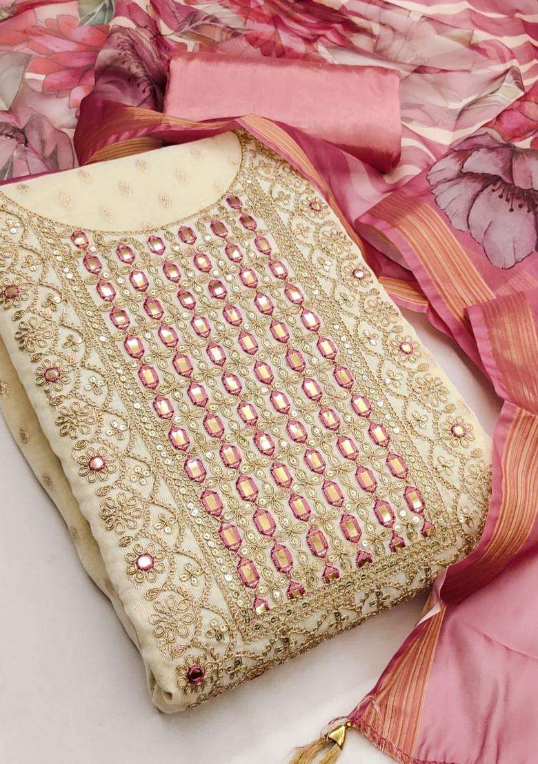 Peach Embroidery Shimmer Kurta Set - Indya
