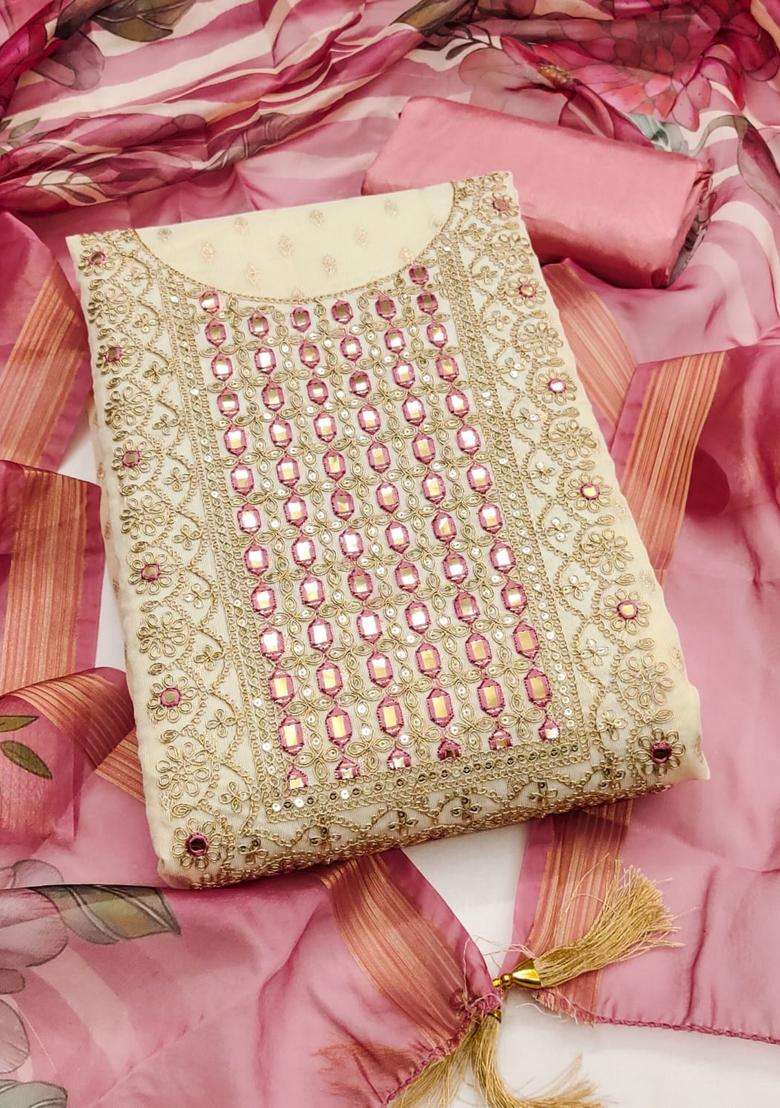Peach Embroidery Shimmer Kurta Set - Indya