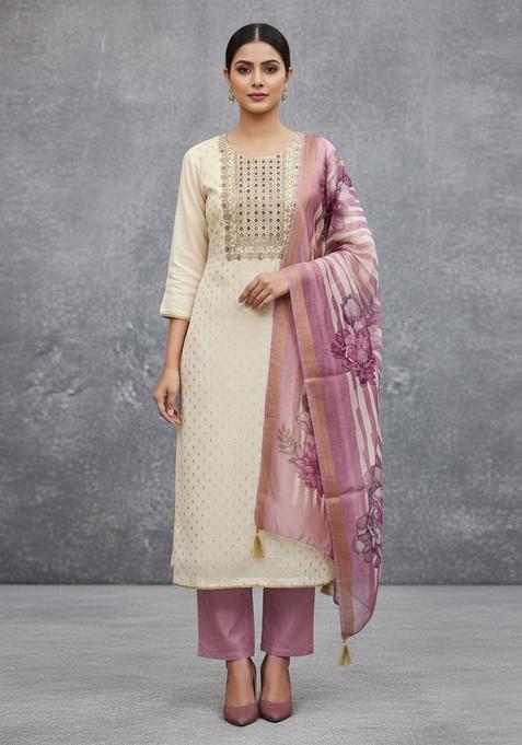 Wine Embroidery Shimmer Kurta Set
