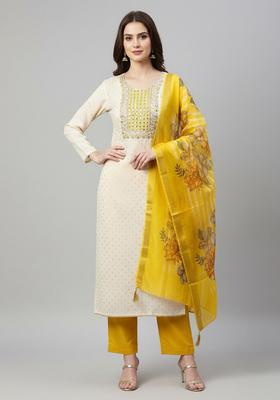 Yellow Embroidery Shimmer Kurta Set