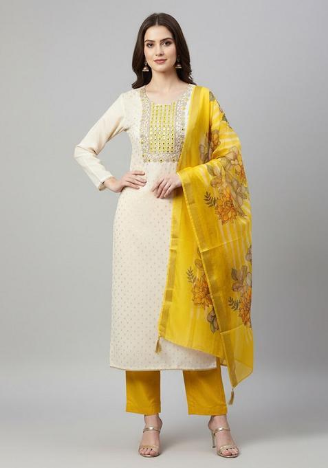Yellow Embroidery Shimmer Kurta Set
