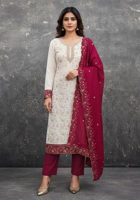 Red Embroidery Silk Kurta Set