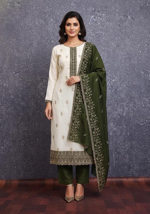 Multicolor Embroidery Silk Kurta Set