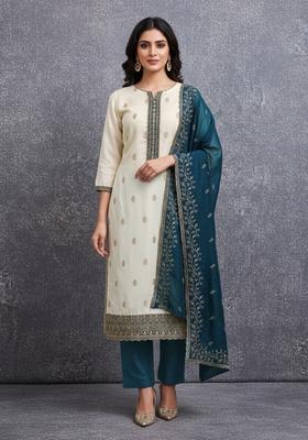 Multicolor Embroidery Silk Kurta Set