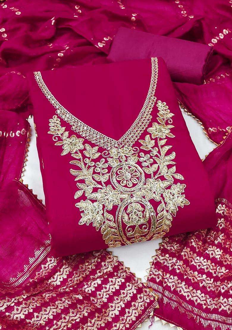 Red Embroidery Silk Kurta Set - Indya