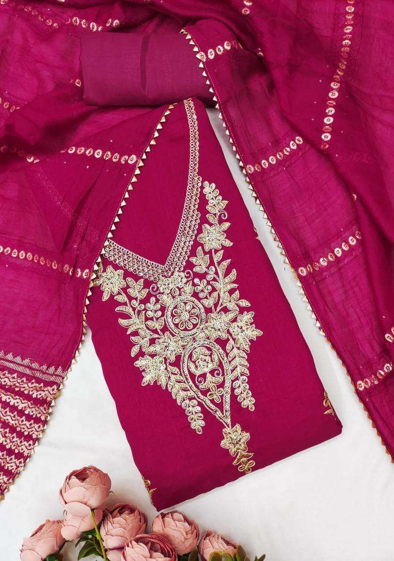 Red Embroidery Silk Kurta Set - Indya