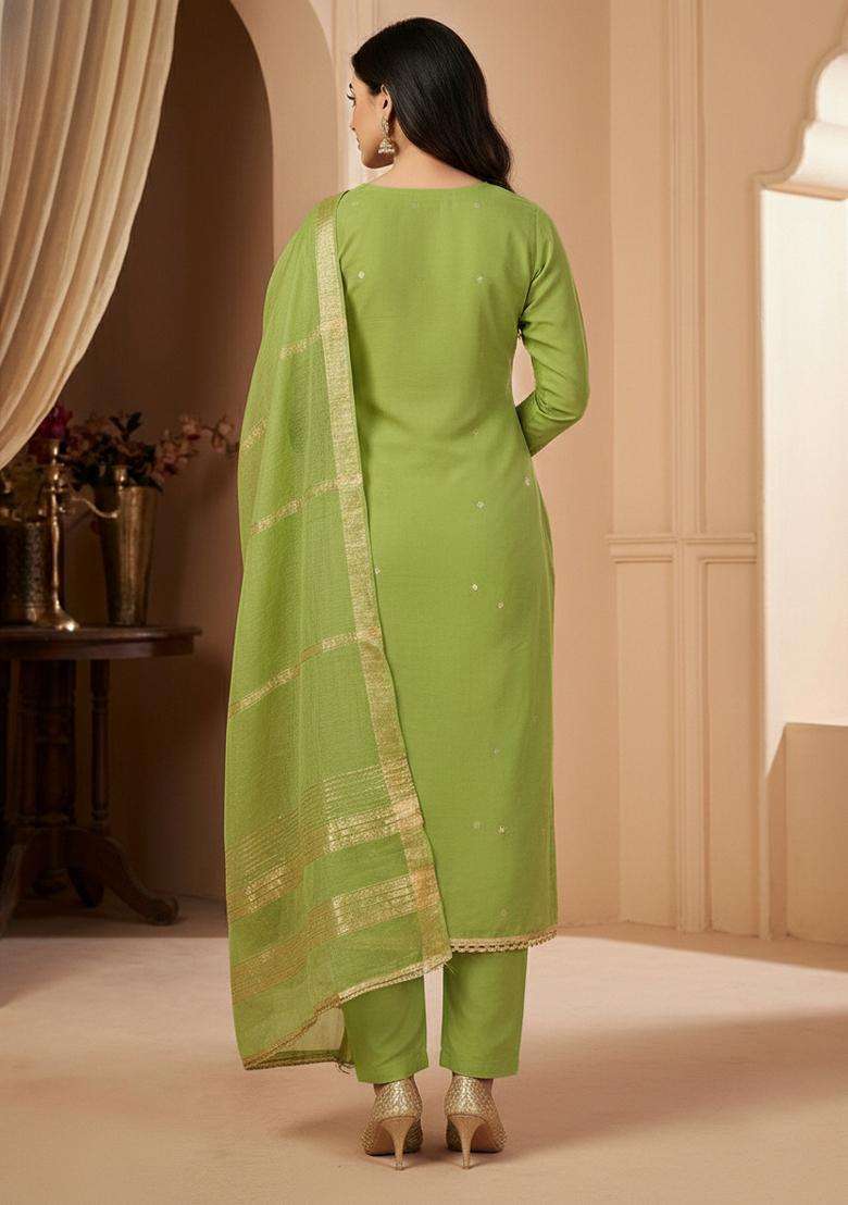 Mustard Embroidery Shimmer Kurta Set - Indya