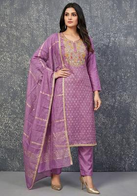 Purple Embroidery Shimmer Kurta Set
