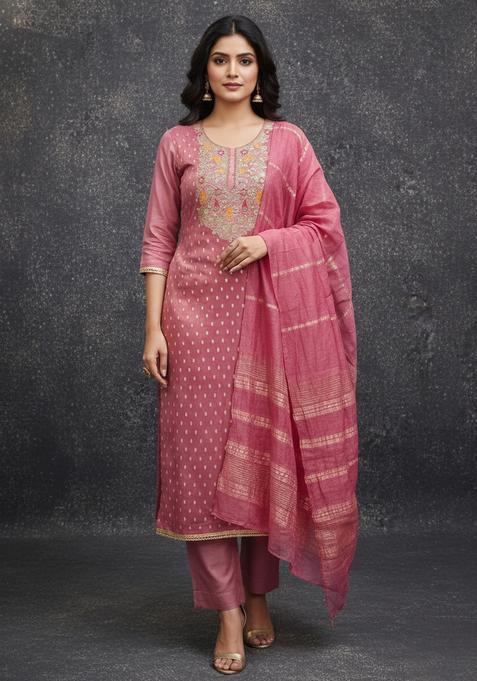 Yellow Embroidery Shimmer Kurta Set