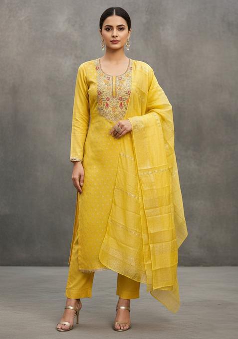 Sea Green Embroidery Silk Kurta Set