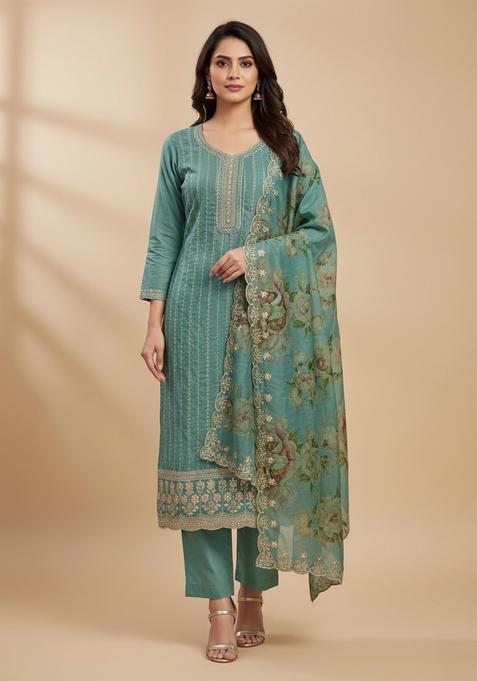 Yellow Embroidery Silk Kurta Set