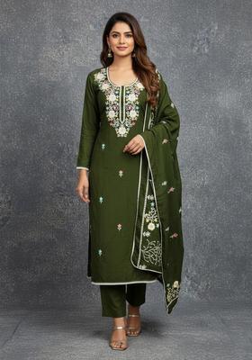 Multicolor Embroidery Silk Kurta Set