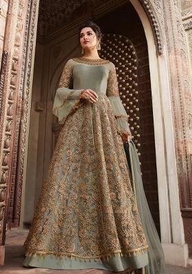 Green Embroidered Net Kurta Set