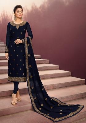 Blue Embroidered Georgette Kurta Set