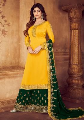 Yellow Embroidered Georgette Kurta Set