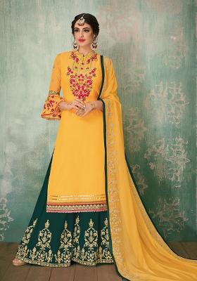 Yellow Embroidered Georgette Kurta Set
