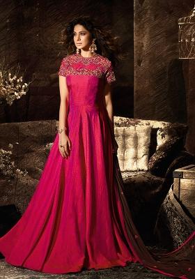 Pink Embroidered Silk Kurta With Dupatta