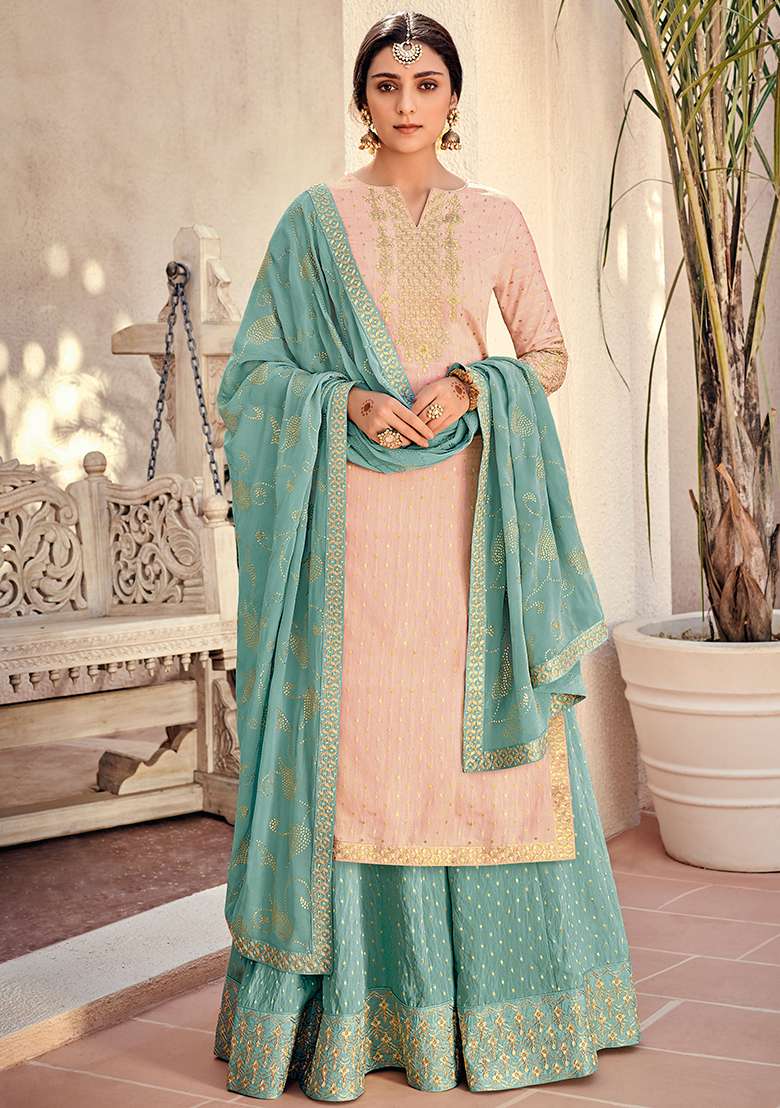 Pink Embroidered Silk Blend Kurta Set - Indya