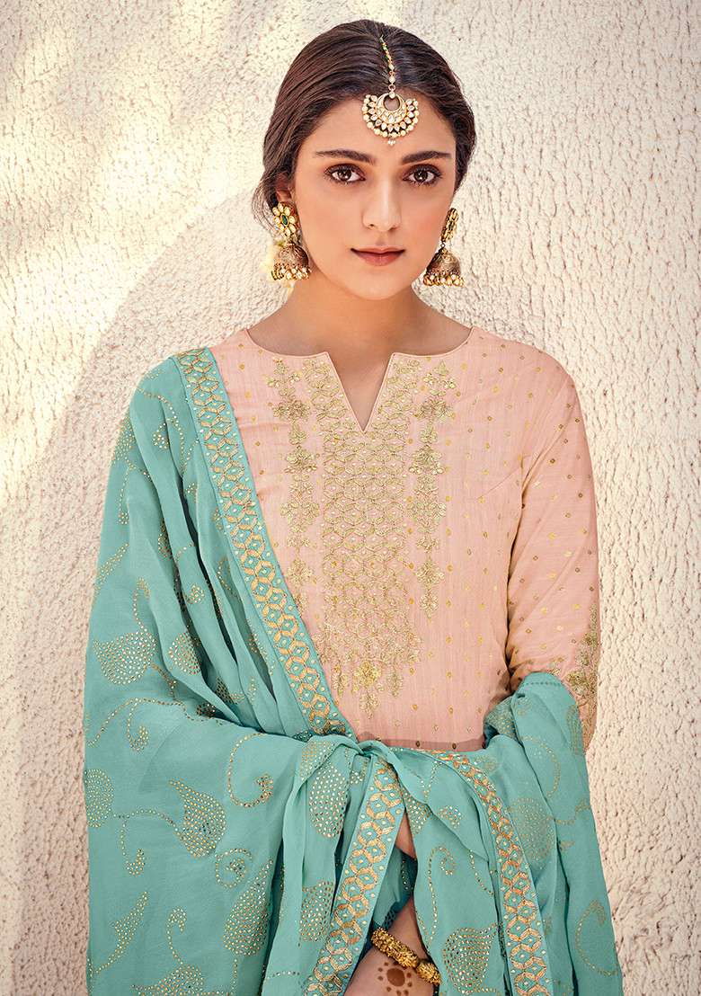 Pink Embroidered Silk Blend Kurta Set - Indya