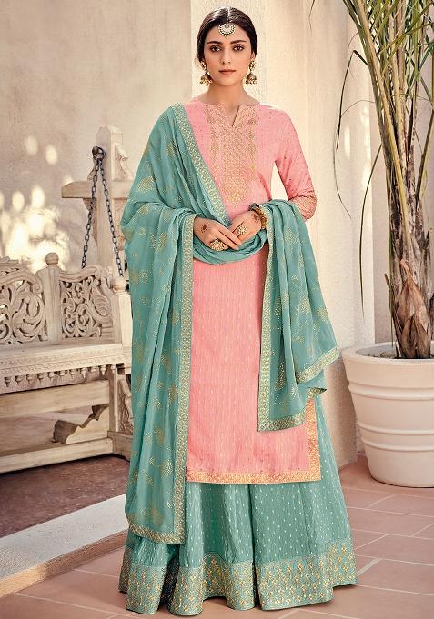 Pink Embroidered Silk Kurta Set