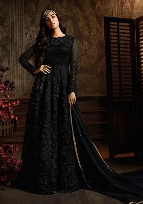 Black Embroidered Net Kurta Set