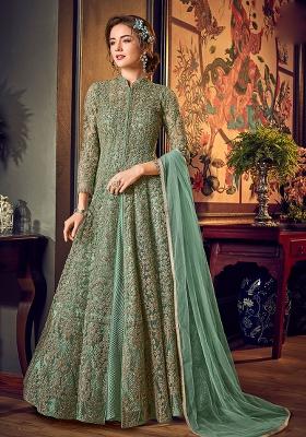 Mint Green Embroidered Net Kurta Set