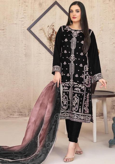 Black Embroidered Velvet Salwar Suit