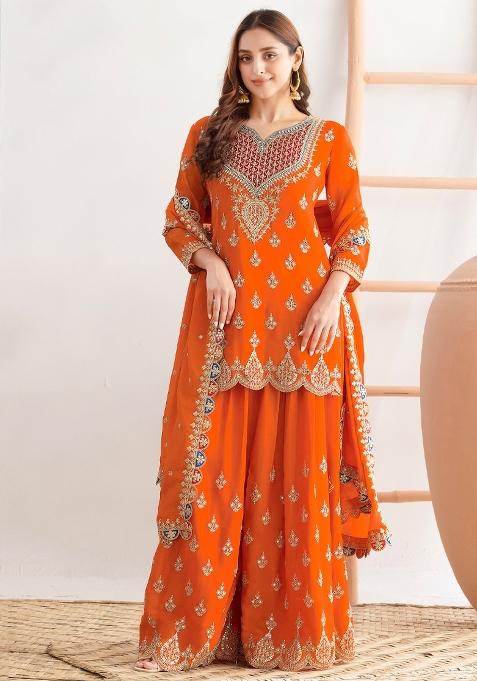 Orange Sequins Chinon Salwar Suit