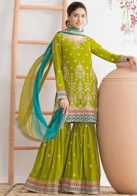 Green Sequins Chinon Salwar Suit