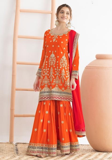 Orange Sequins Chinon Salwar Suit