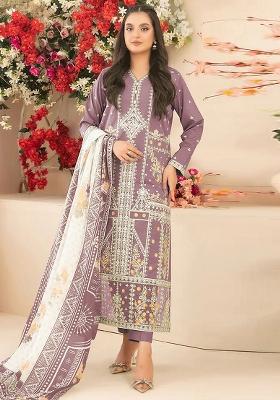 Mauve Embroidered Cotton Kurta Set