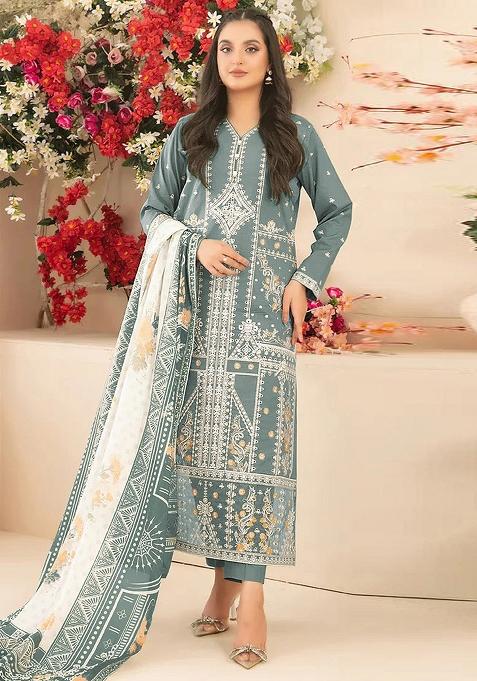 Green Embroidered Cotton Kurta Set