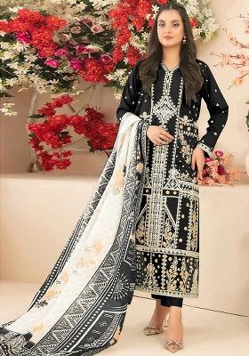 Black Embroidered Cotton Kurta Set