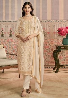 Cream Zari Work Viscose Kurta Set