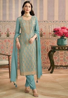 Sky Blue Zari Work Viscose Kurta Set