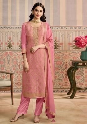 Peach Zari Work Viscose Kurta Set
