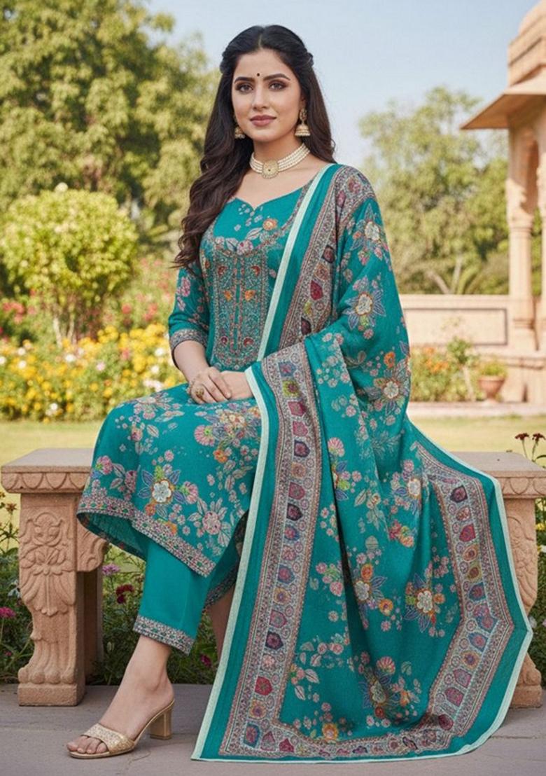 Blue Abstract Silk Kurta Set - Indya