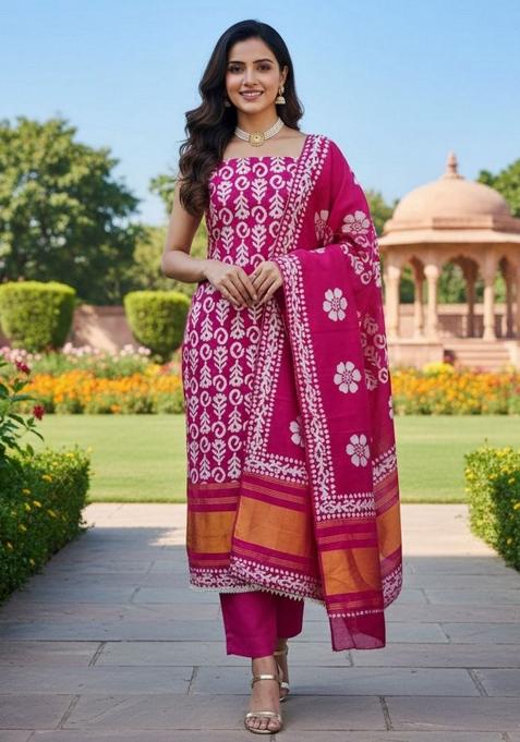 Pink Abstract Silk Kurta Set