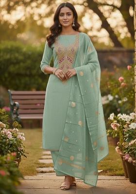 Green Embroidered Chiffon Kurta Set