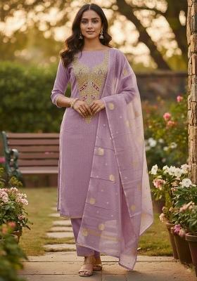 Lavender Embroidered Chiffon Kurta Set