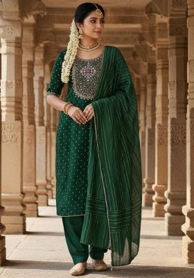 Green Embroidered Jacquard Kurta Set
