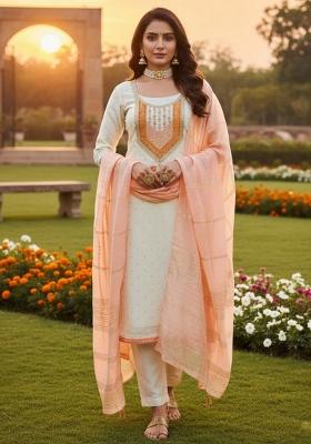 White Embroidered Jacquard Kurta Set