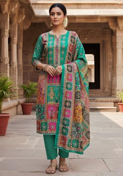 Green Abstract Chiffon Kurta Set